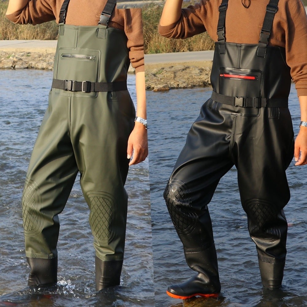 Fishing Pants Waterproof - 耐久性のあるPVC製釣りスーツ 防水 厚手デザイン ウェーダーパンツ ダブル膝パッド 防水ズボン