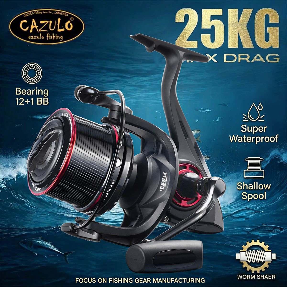 Daiwa Reel Bg - CAZULO ロングキャストスピニングリール ビーチ＆海水サーフフィッシング用、耐腐食性海水対応、サイズ8000～12000