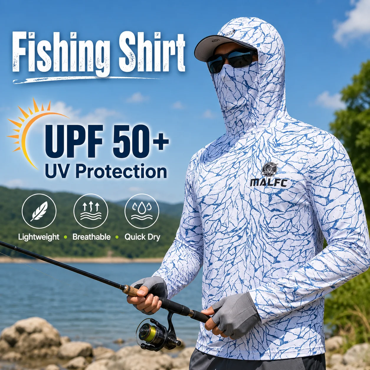 メンズ用、UPF50+の紫外線カット機能付き、フード付きフェ - Fishing Mask Sun Protection のレビューと価格