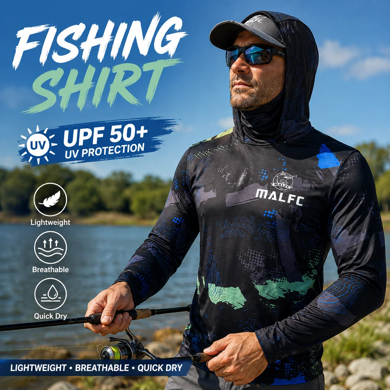 メンズ用、UPF50+の紫外線カット機能付き、フード付きフェ - Fishing Mask Sun Protection のレビューと価格