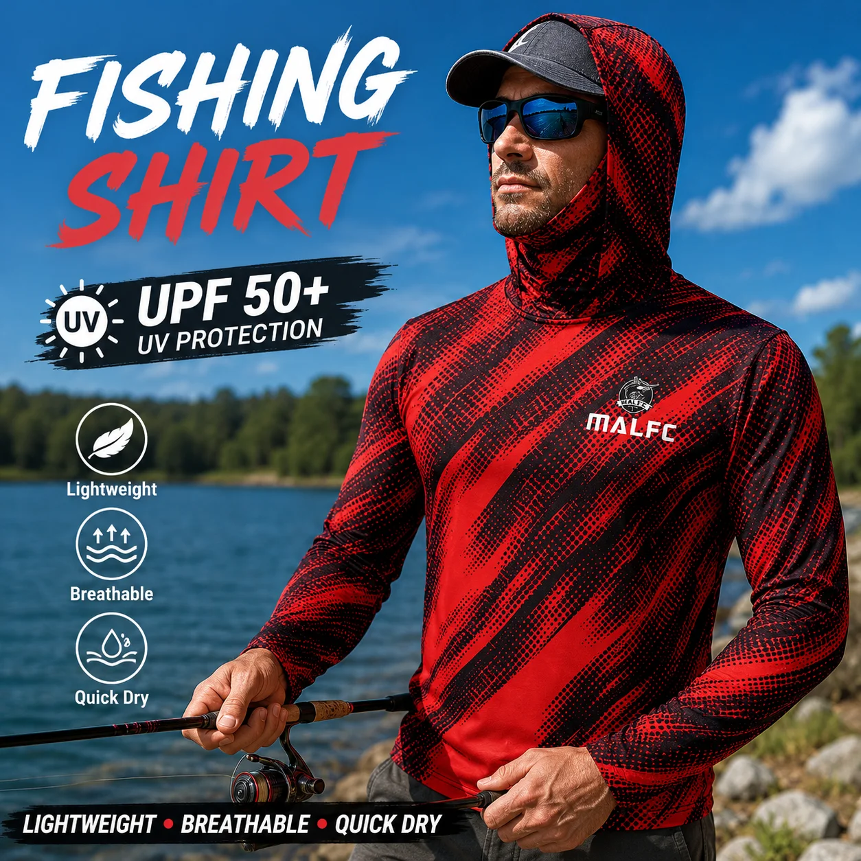 メンズ用、UPF50+の紫外線カット機能付き、フード付きフェ - Fishing Mask Sun Protection のレビューと価格