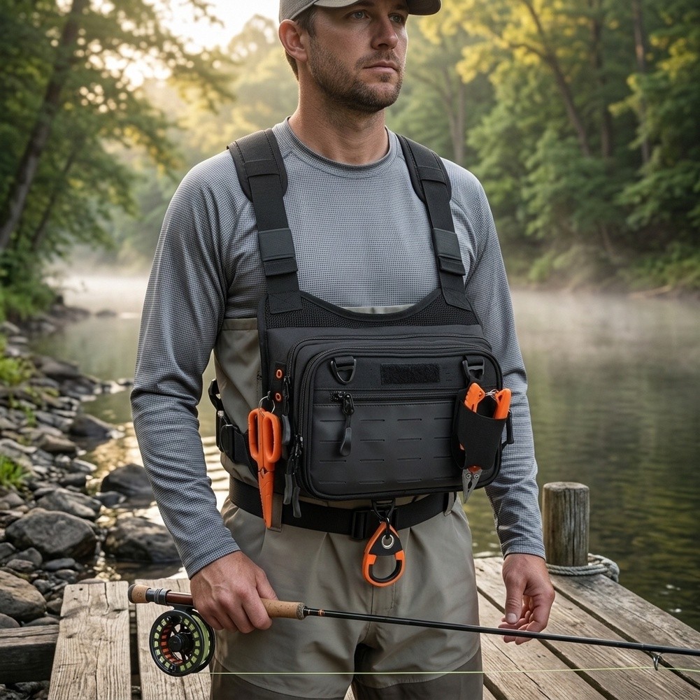 フライフィッシング用チェストパックバックパック。前面と側面に - Fishing Vest のレビューと価格