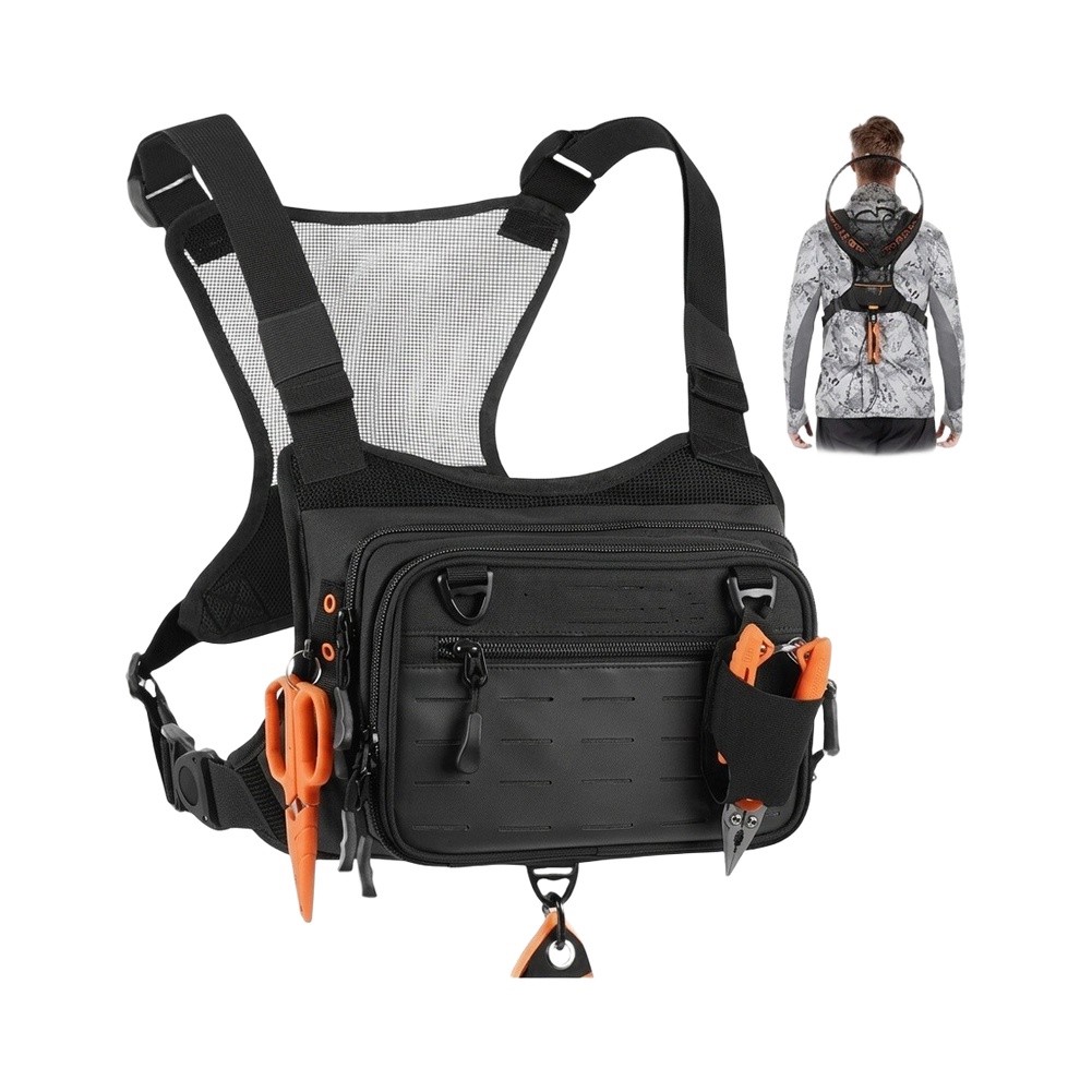 フライフィッシング用チェストパックバックパック。前面と側面に - Fishing Vest のレビューと価格