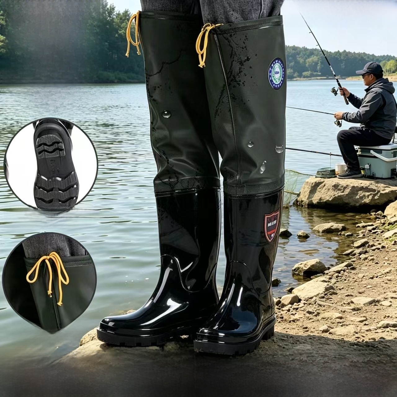 厚底オーバーニーレインブーツ メンズハイチューブウェーディン - Fishing Pants Waterproof のレビューと価格